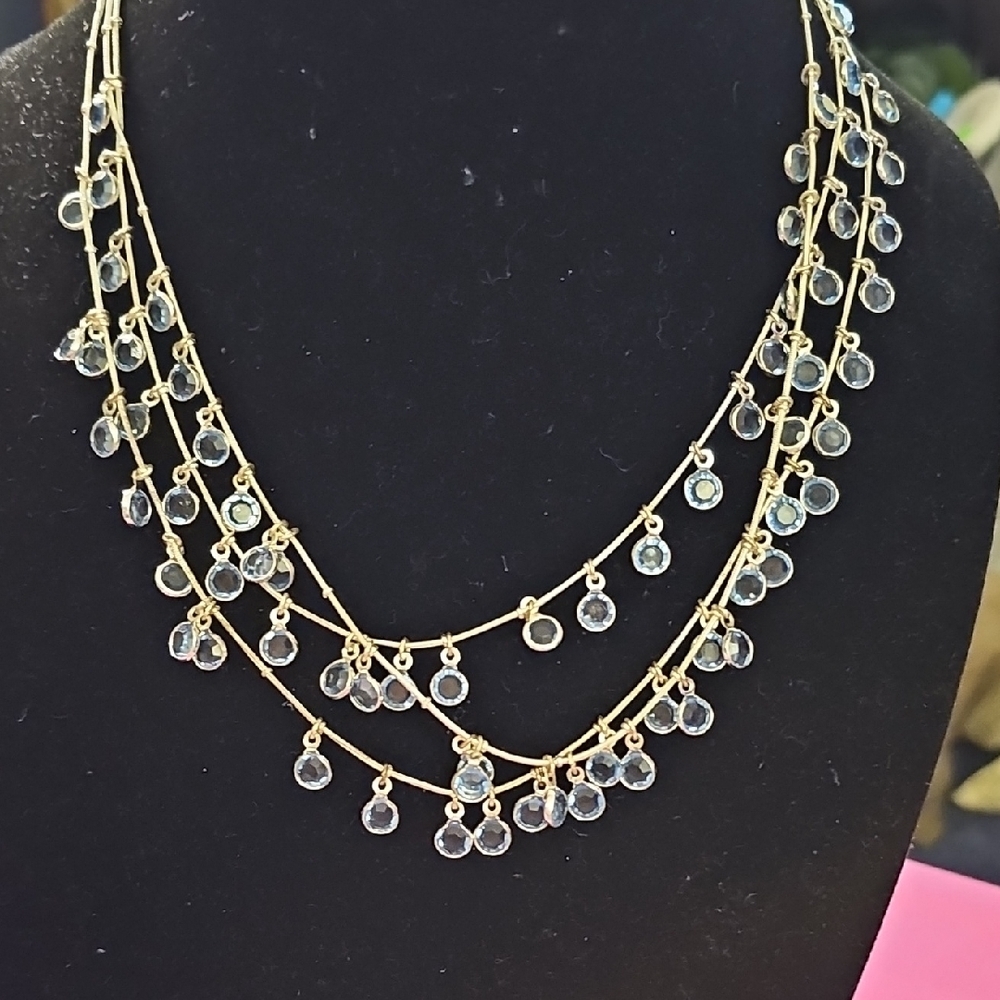 Vintage Anne Klien Triple Strand Framed Blue Depop Necklace